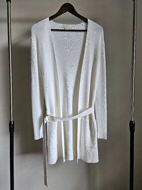 Michael Kors Ribbed Knit Belted Cardigan White - Size XS